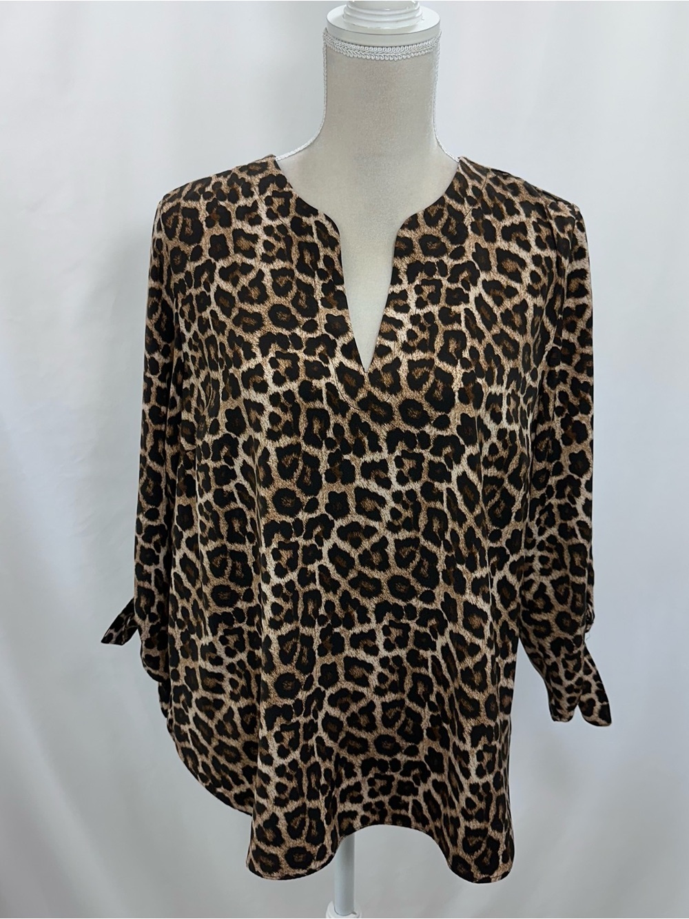 Leopard Print V-Neck Women's Top - Brown